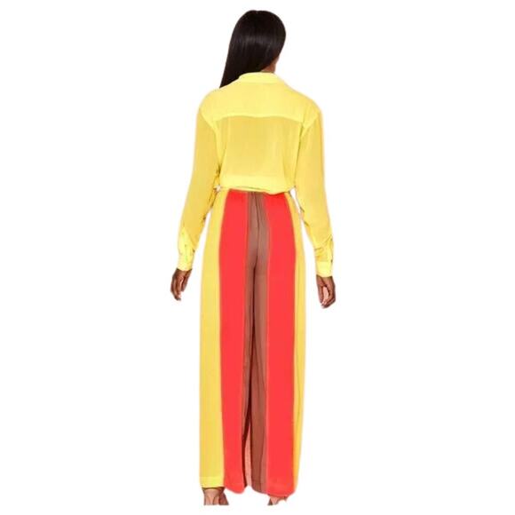 House of CB NWT Margot Yellow Neon Coral Semi Sheer Pants XS - Picture 2 of 11